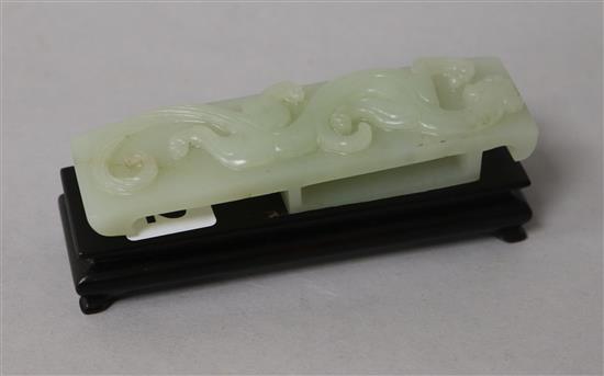 A Chinese pale celadon jade belt hook